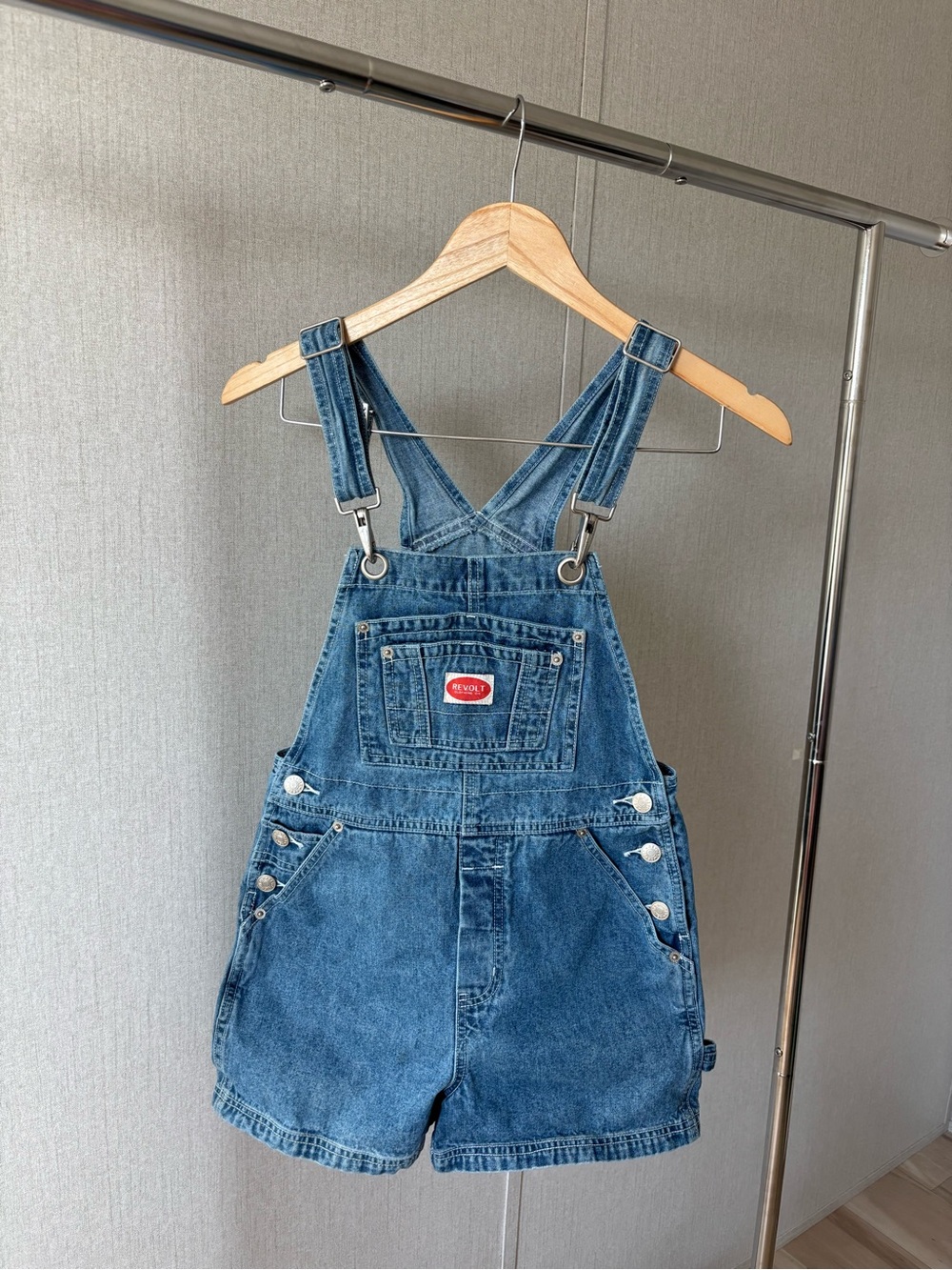 Kids Denim Short Overalls with Adjustable Straps - Medium Blue